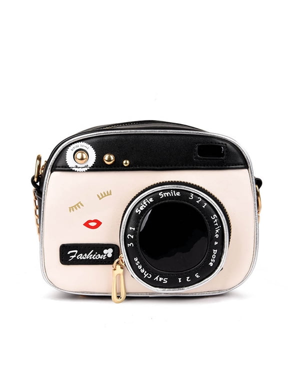 Womens Vintage Camera Style PU Shoulder Bag, Compact Crossbody Purse 9.84x6.3x2.75 Inches