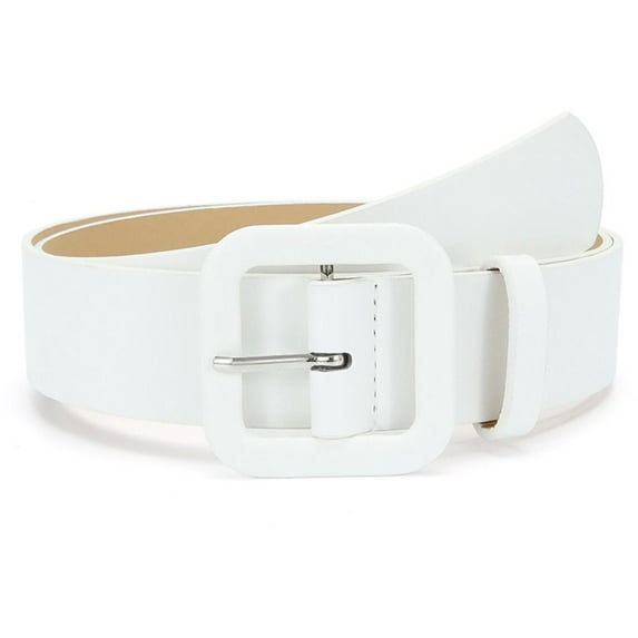 Women Vintage Candy Color Square Buckle Waistband Leather Belt Thin Waist Strap Trouser Dress Belts WHITE