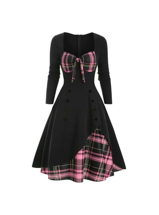 Gothic Plaid Dress for Women Lace Up Cold Shoulder Dresses Vintage High  Waist Tartan Handkerchief Asymmetrical Hem Dress