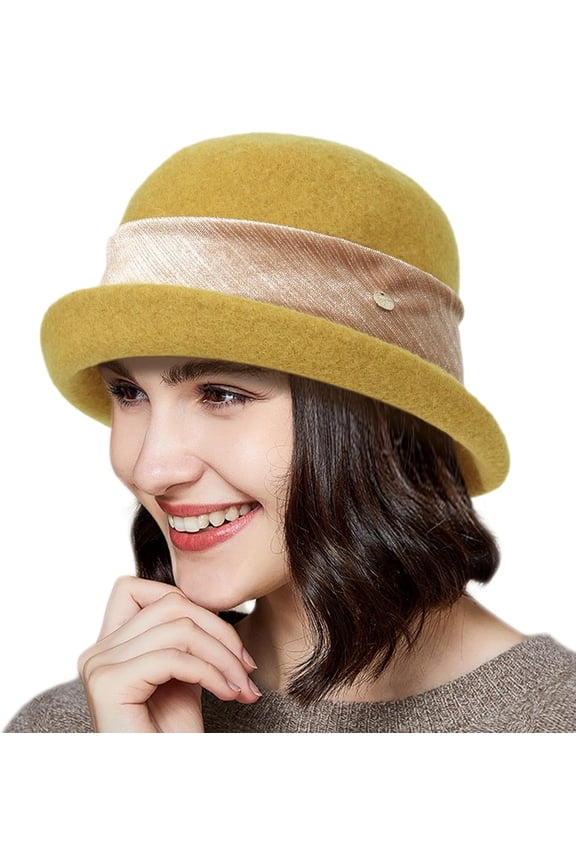 Women Vintage Cloche Bucket Hat Elegant 1920s Wool Fedora Church Derby Party Winter Packable Hats