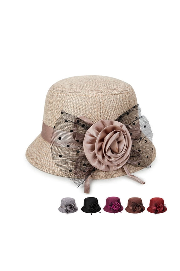 Women Vintage Cloche Hat Winter Floral Bucket Hat Bowler Hats Elegant Fascinator Dress Hat for Church Wedding & Winter Daily Wear by Gbobgt Red 1 One Size