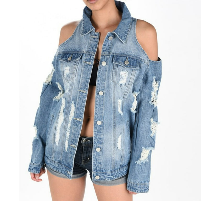 Cold shoulder denim jacket new arrivals