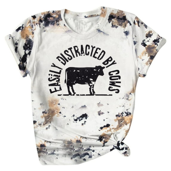 Women Vintage Cowgirl Graphic T Shirts Retro Steer Skull Western Short Sleeve Tees Crew Neck Loose Tops