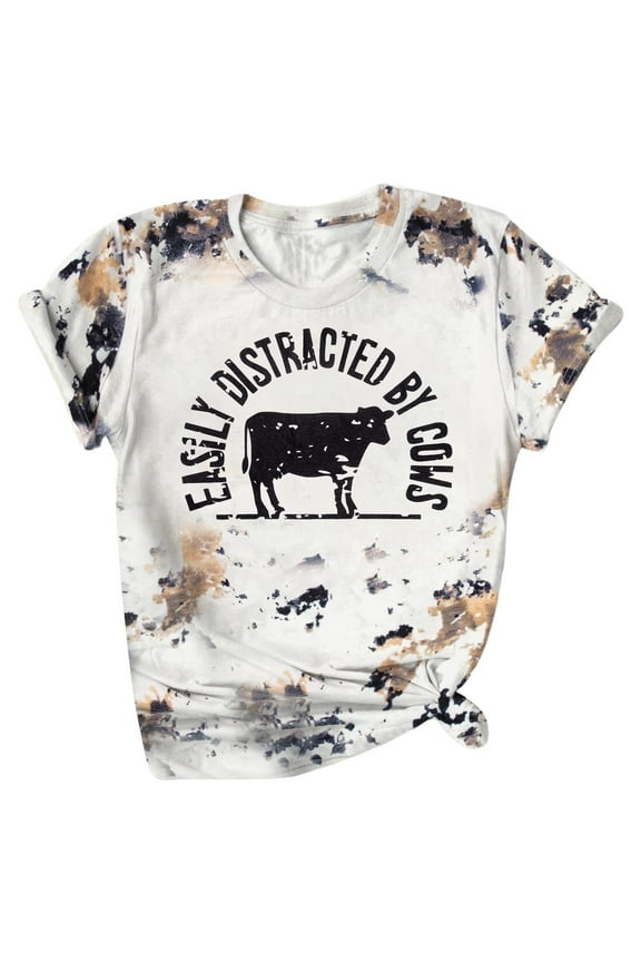 Women Vintage Cowgirl Graphic T Shirts Retro Steer Skull Western Short Sleeve Tees Crew Neck Loose Tops