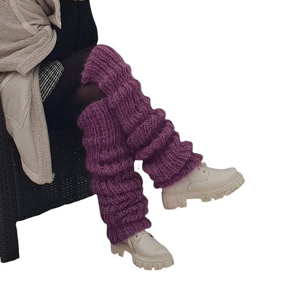 Women Vintage Crochet Knitted Furry Mohair Leg Warmers Winter Long Boot Socks Stockings for Casual Party Dance Sports