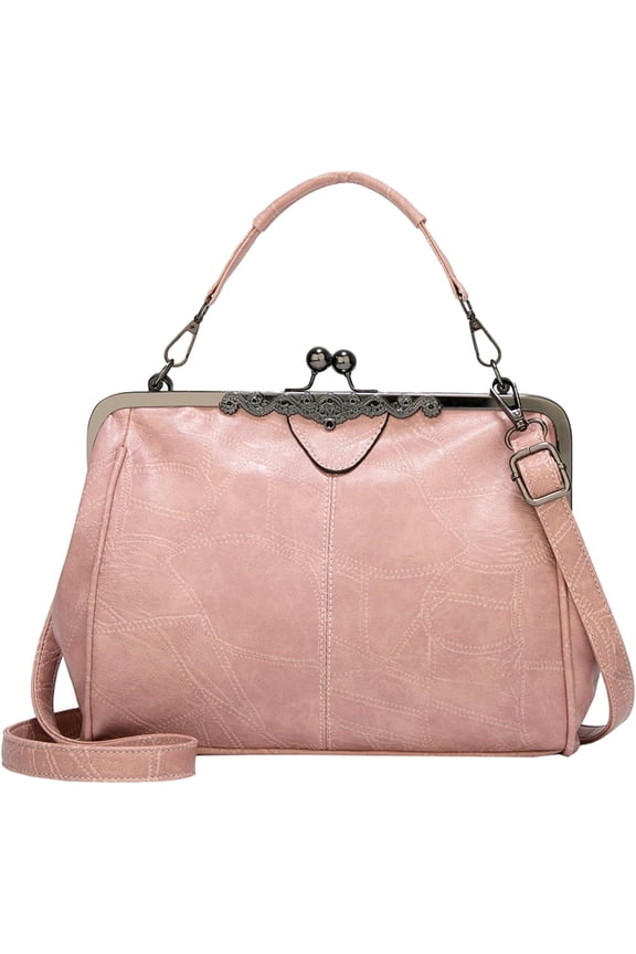 Women Vintage Crossbody Bag Top Handle Kiss Lock Handbag Retro Daily Purse PU Leather Tote Women Satchel Messenger Bag