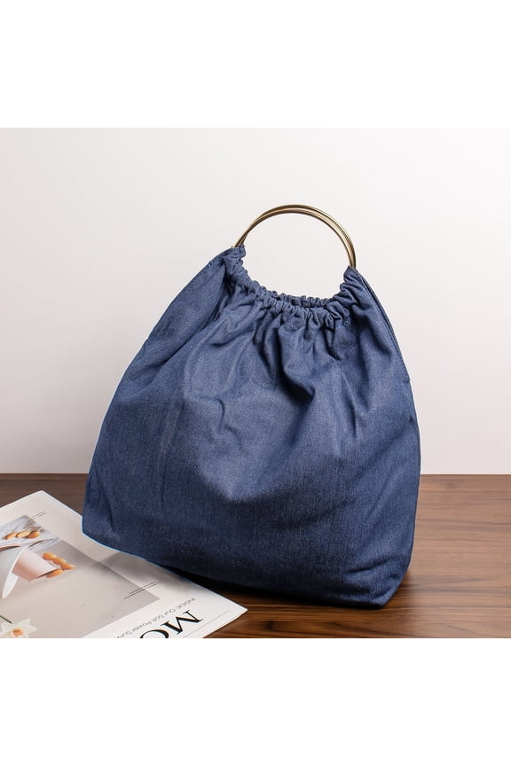 Women Vintage Denim Handbag Deep Blue Fashion Top Handle Purse Ladies Jean Bags