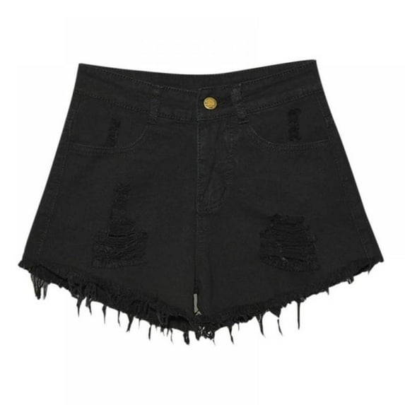 Women Vintage Denim High Waist Raw Hem Jeans Shorts
