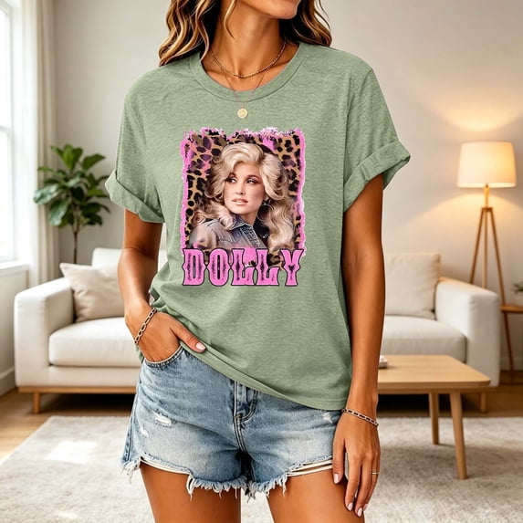 Women Vintage Dolly T-Shirt Graphic Tees Parton Memorial T Shirts Country Music Shirt Top Crewneck Short Sleeve Tee Shirt Fashion Clothes,S