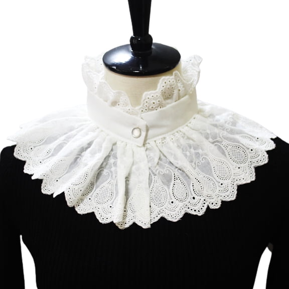 Women Vintage Embroidery Big Shawl Ruffled Stand Fake Collar Victorian Steampunk White Scarf Half Shirt Capelet