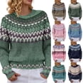 thumbnail image 1 of Women Vintage Fair Isle Geometric Pattern Crew Neck Sweater Long Sleeve Loose Soft Knit Pullover Top S, 1 of 7