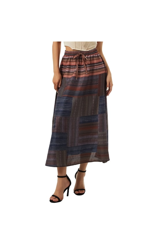 Women Vintage Fairy Grunge Mid-Length Skirt Boho High Waist Printed A-Line Maxi Skirt 90s E-Girls Fashion Streetwear