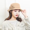 thumbnail image 1 of Women Vintage Felt Cloche Hats LSONABXA Imitation Wool Flowers Bucket Cloche Bowler Hat Flat Brim Inner Lining Winter Spring Autumn Wedding Tea Parties Daily Wear Black, 1 of 4