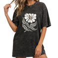 thumbnail image 1 of Women Vintage Floral Daisy Graphic Tops Round Neck Printed Washed Cotton T-Shirt Black S-2XL Plus Size, 1 of 5
