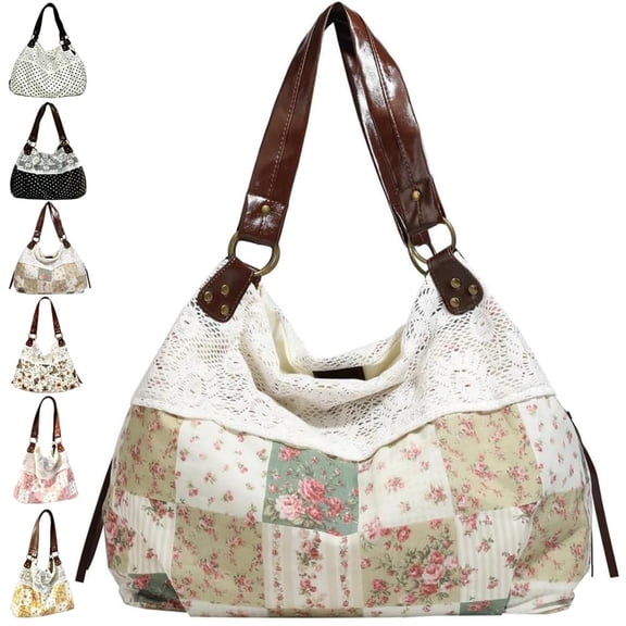 Women Vintage Floral Lace Splice Hobo Shoulder Tote Bags Casual Daily, Vintage Floral Bag, Casual Tote Handbag, Underarm Purse Travel Commute, Lace Tote Handbag, Daily Outings Handbags