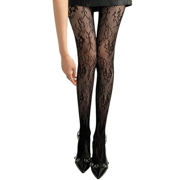 Women Vintage Flower Jacquard Fishnet Tights French JK Girl Sheer Lace Pantyhose