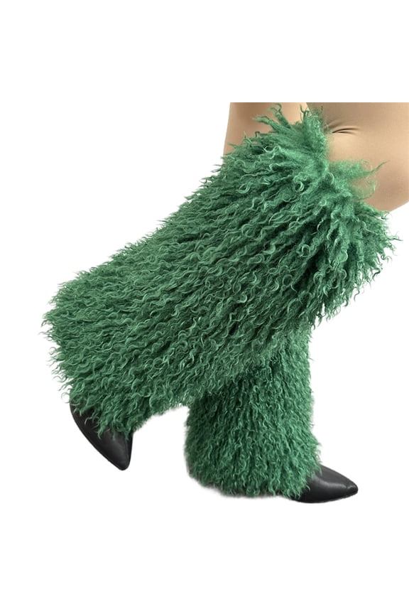 Women Vintage Furry Leg Warmer Winter Warm Solid Color Fuzzy Plush Boots Shoes Cuffs Cover Socks Streetwear