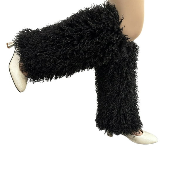 Women Vintage Furry Leg Warmer Winter Warm Solid Color Fuzzy Plush Boots Shoes Cuffs Cover Socks Streetwear