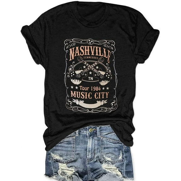 Women Vintage Graphic Tees Rock Band Fashion Country Music T Shirt Funny Concert Outfit Short Sleeve Vacation Tops