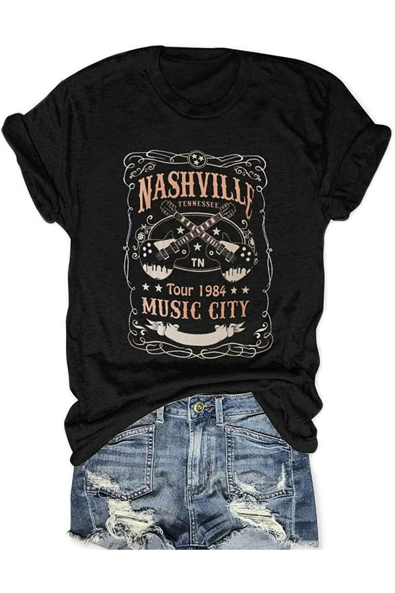 Women Vintage Graphic Tees Rock Band Fashion Country Music T Shirt Funny Concert Outfit Short Sleeve Vacation Tops
