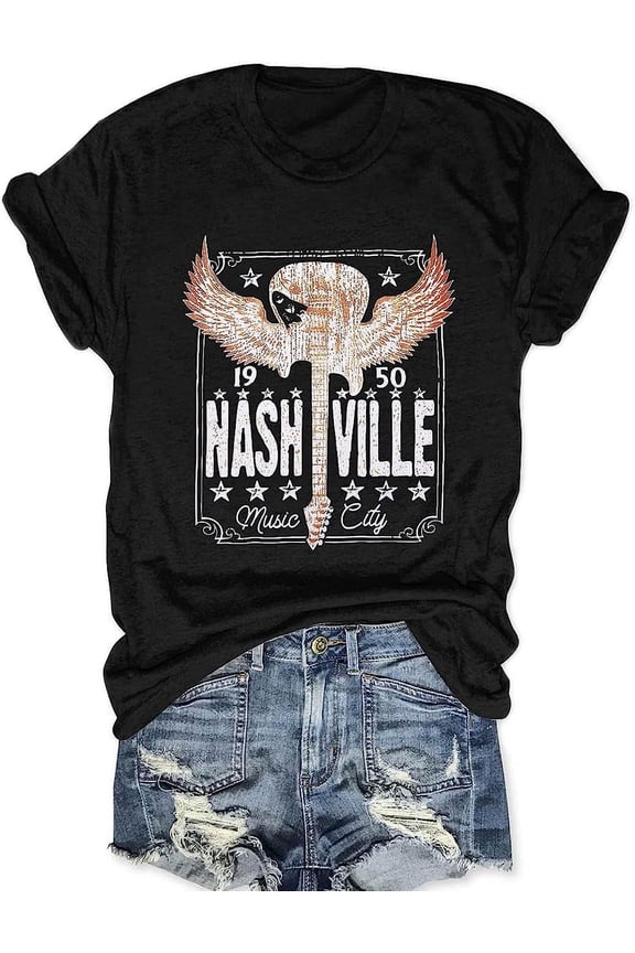 Women Vintage Graphic Tees Rock Band Fashion Country Music T Shirt Funny Concert Outfit Short Sleeve Vacation Tops