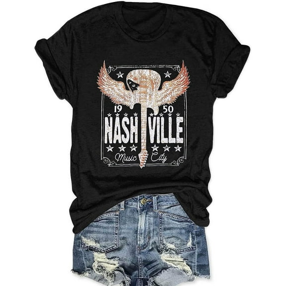 Women Vintage Graphic Tees Rock Band Fashion Country Music T Shirt Funny Concert Outfit Short Sleeve Vacation Tops