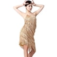 thumbnail image 1 of Women Vintage Great Party Sequin Dress Sexy V-Neck Summer Cami Dress Gold Fringe Dress, 1 of 7