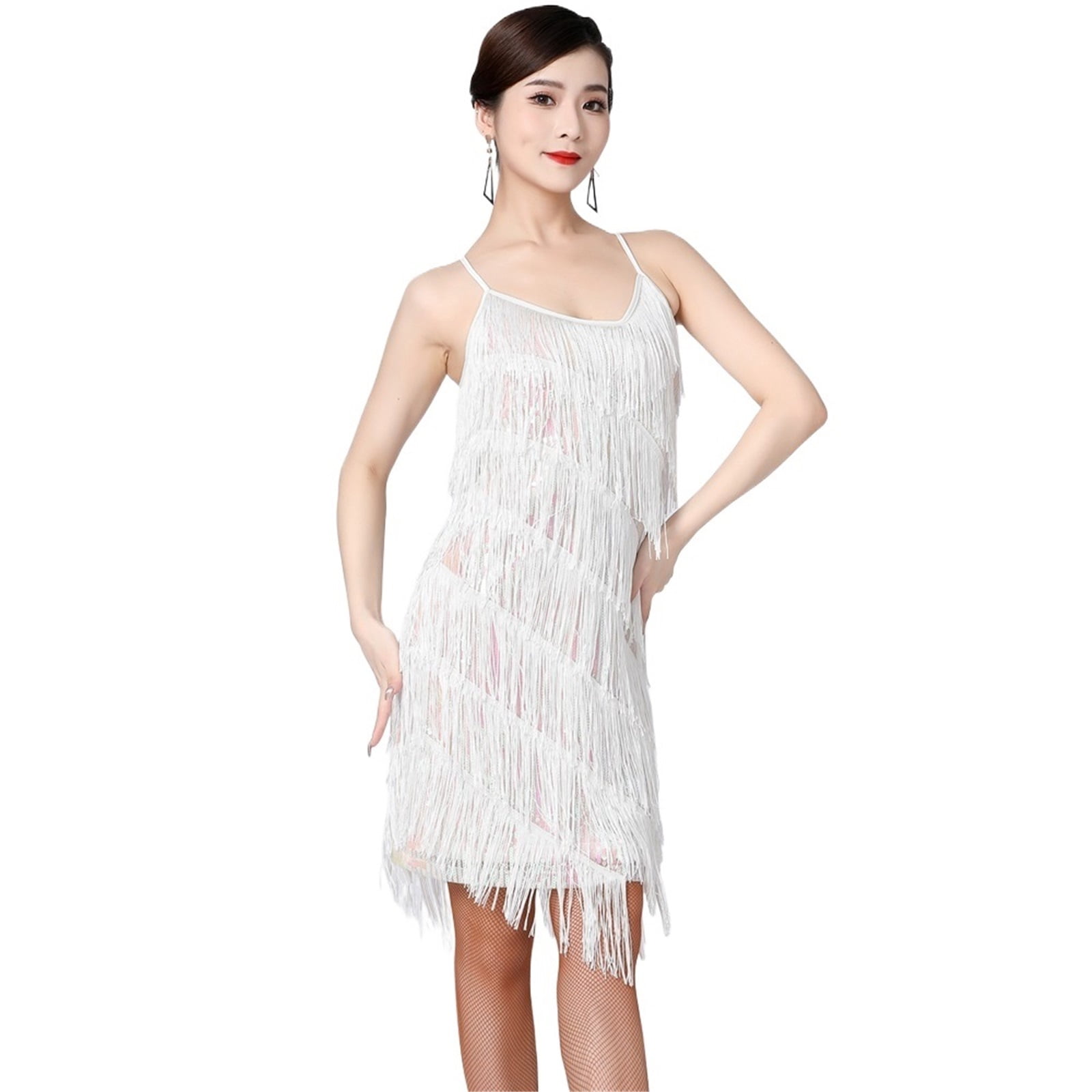 Women Vintage Great Party Sequin Dress Sexy V-Neck Summer Cami Dress Gold  Fringe Dress - Walmart.com