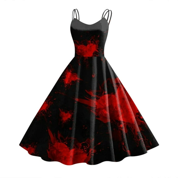 Women Vintage Halloween Print Sleeveless 1950s Evening Swing Party Prom Dress