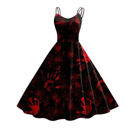 Women Vintage Halloween Print Sleeveless 1950s Evening Swing Party Prom Dress