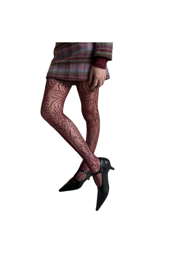 Women Vintage Hollowed Out Pantyhose Stockings Japanese Aesthetic Exotic Patterned Sheer Mesh Tights Leggings