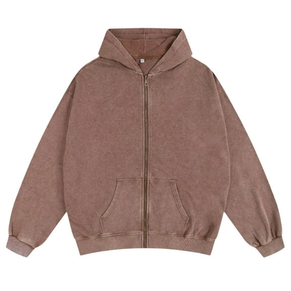 Women Vintage Hoodie Zip Up Acid Wash Hooded Sweatshirt Unisex Streetwear Jackets