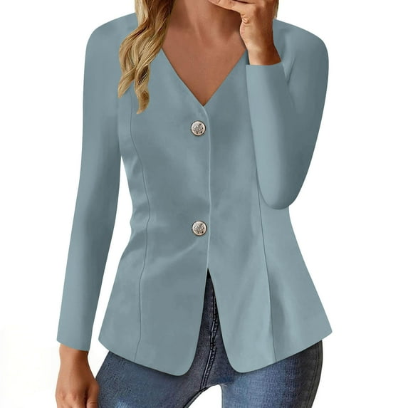 Women Vintage Jackets Suit Button Up Long Sleeve Blazer Ightweight Business Casual Peplum Tops Outwear Coat