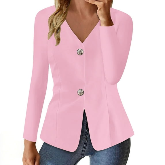 Women Vintage Jackets Suit Button Up Long Sleeve Blazer Ightweight Business Casual Peplum Tops Outwear Coat