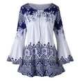 thumbnail image 1 of Women Vintage Lace Patchwork Bow V-Neck Three Quarter Blouses Top T-Shirt Bohemian Peasant Style Tunics Blouses, 1 of 7
