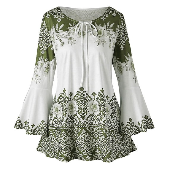 Women Vintage Lace Patchwork Bow V-Neck Three Quarter Blouses Top T-Shirt Bohemian Peasant Style Tunics Blouses