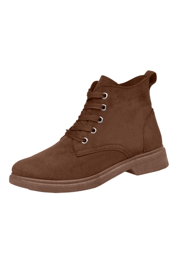 Women Vintage Lace up Desert Ankle Boots Round Toe Low Heel Fall Casual Soft Leather Combat Booties Coffee 6.5(37)