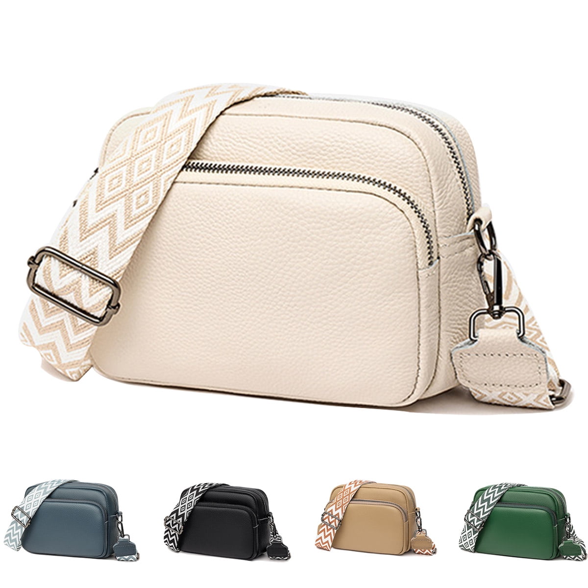 Women Vintage Leather Shoulder Crossbody Bag Wide Strap Handbag For Shopping Travel，White