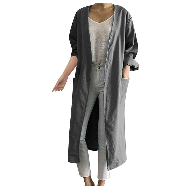 Women Vintage Long Kimono Cardigan Oversized Japanese Plain Open Front Cardigans with Pockets Plus Size Coat Outwear Walmart