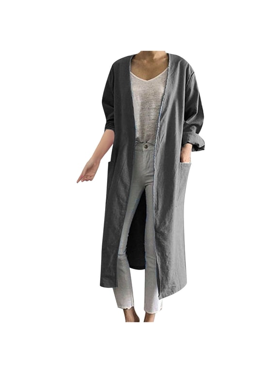 Women Vintage Long Kimono Cardigan Oversized Japanese Plain Open Front Cardigans with Pockets Plus Size Coat Outwear