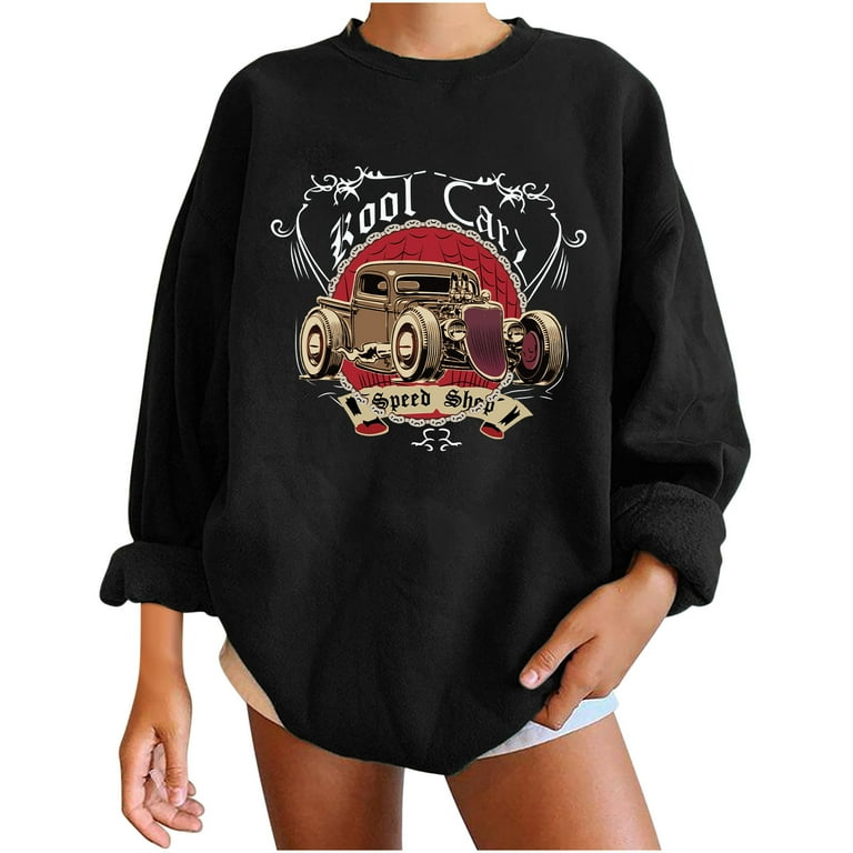 Women Vintage Long Sleeve Loose Round Neck Letter Print Long