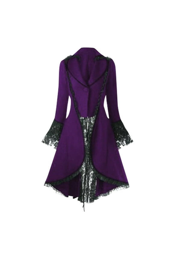 Women Vintage Long-sleeved waist Back Bandage Lace Stitching Jacket OverCoat