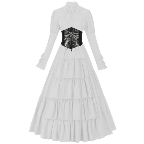 Women Vintage Medieval Dress Tiered Ruffle Retro Long Sleeve Gothic Ball Gown Royal Musical Corset Dress Victorian