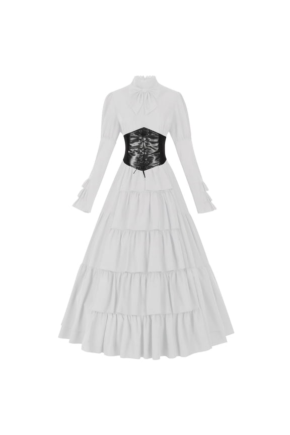 Women Vintage Medieval Dress Tiered Ruffle Retro Long Sleeve Gothic Ball Gown Royal Musical Corset Dress Victorian