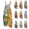 thumbnail image 1 of Women Vintage Oil Painting Floral Print Bib Overalls Loose Fit Cotton Linen Jumpsuit Casual Sleeveless Suspender Pants With Pockets 2XL, 1 of 6