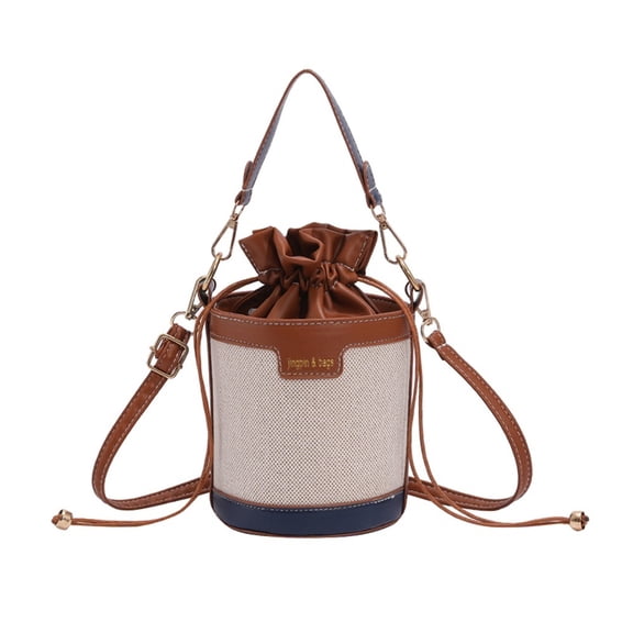 Women Vintage Patchwork Cylinder Shoulder Bag Drawstring Bucket Leather Crossbody Bags Women Mini Crossbody PU Leather Handbag