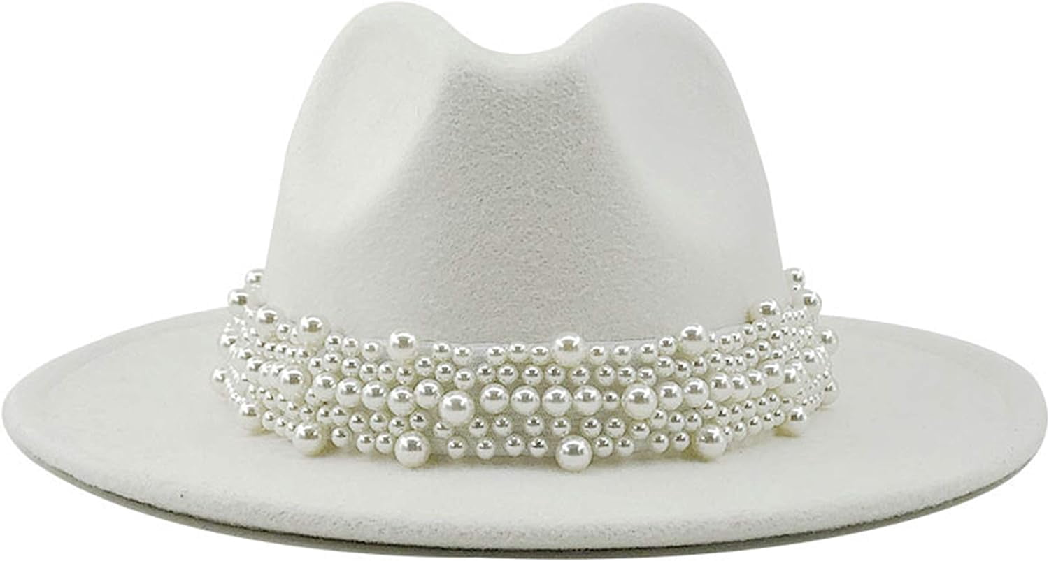 Black Women\'s Vintage Pearl Band Fedora Wide Brim Fedora Hats With Pearls – Fabuluxe Boutique main image 3