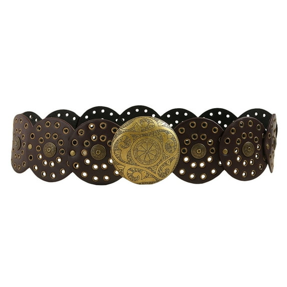 Women Vintage Personality Disc Belt Hollow-Out Leather Waistband