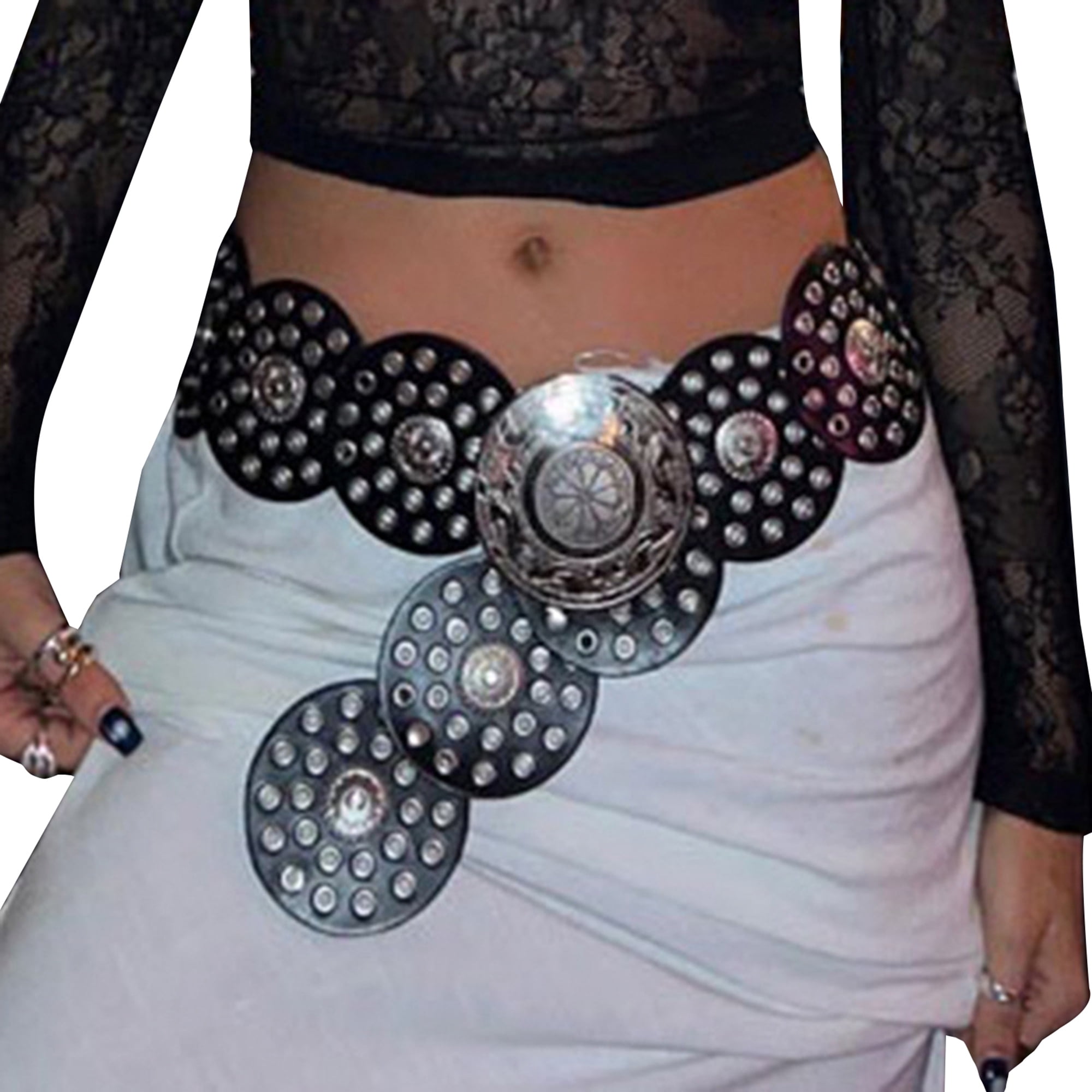 Women Vintage Personality Disc Belt Hollow-Out Leather  display picture 1