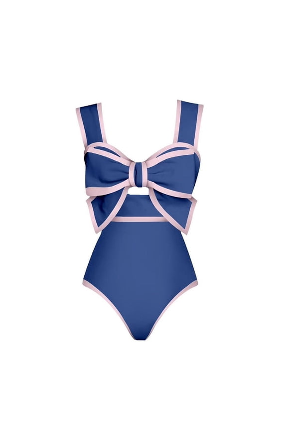 Women Vintage Polka Dot One Piece Swimsuit Oversized Bow Cut Out Tummy Control Bathing Suit Retro High Waist Swimwear